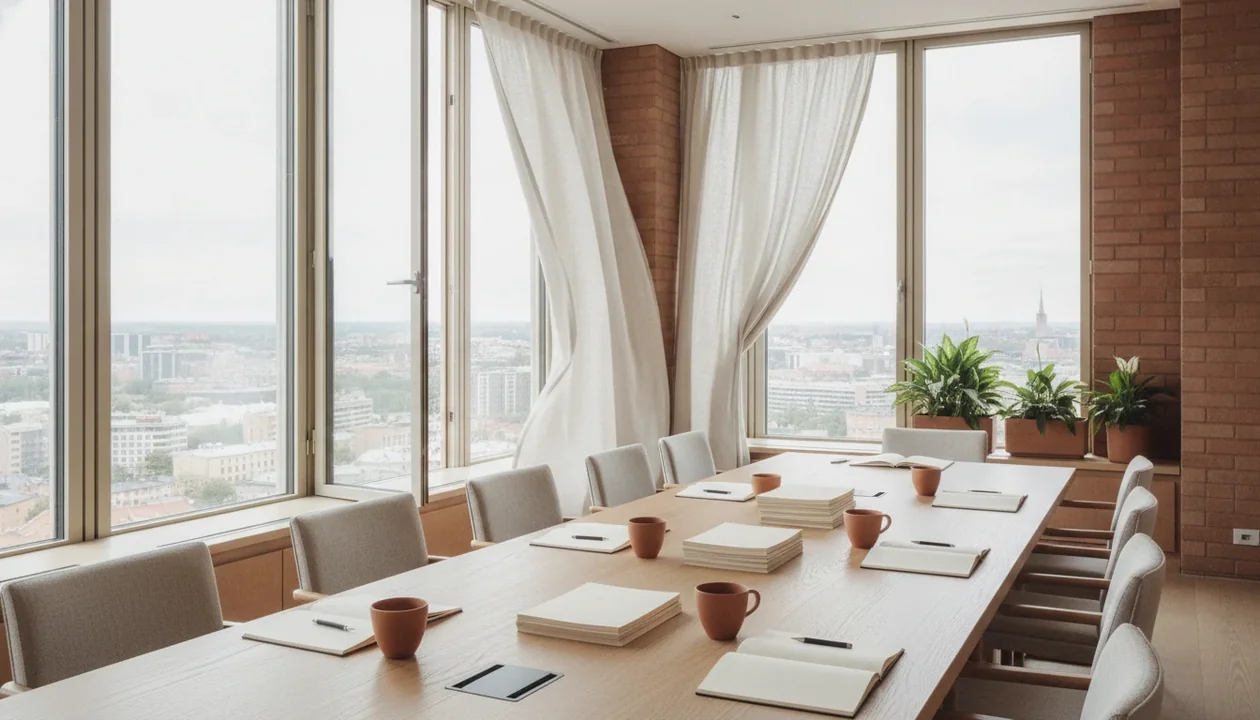 High-floor meeting room with a city panorama